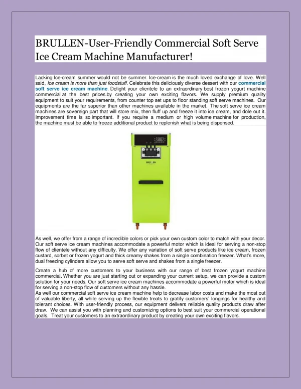 BRULLEN-User-Friendly Commercial Soft Serve Ice Cream Machine Manufacturer!
