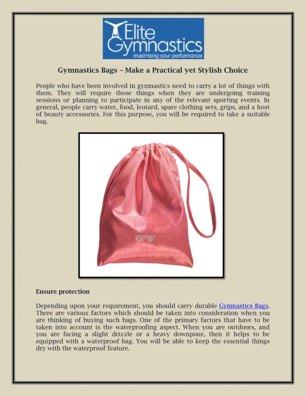 Gymnastics Bags – Make a Practical yet Stylish Choice