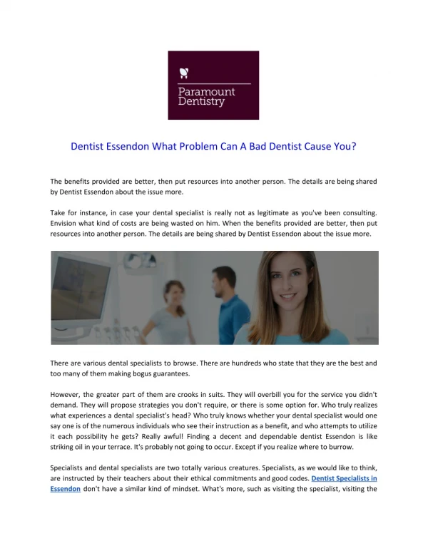 Dentist Essendon What Problem Can A Bad Dentist Cause You?
