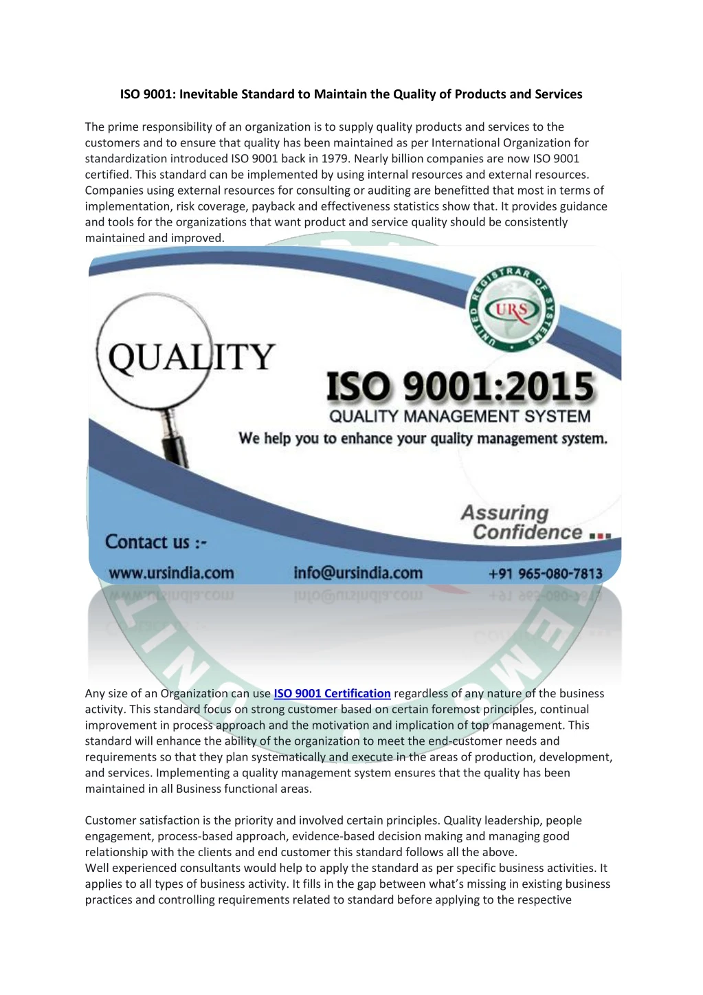 iso 9001 inevitable standard to maintain