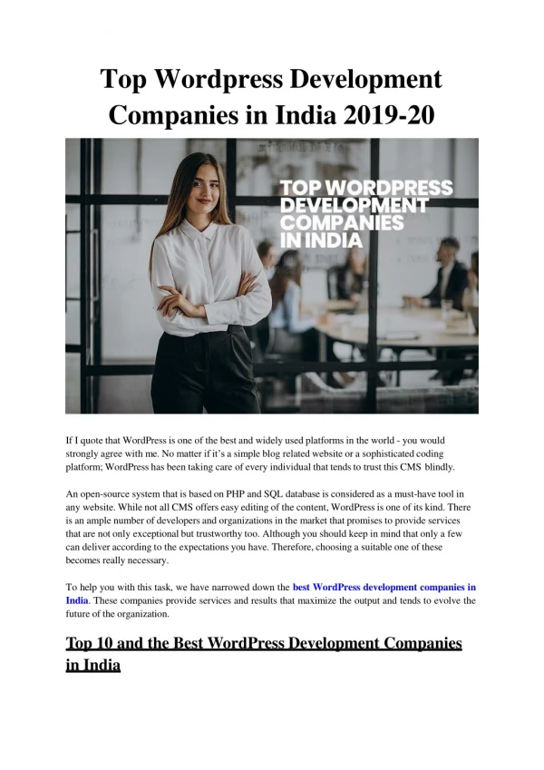 Top wordpress development companies in India 2019-20