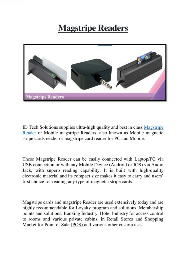 Magstripe Readers | Magstripe Encoder | Audio Jack Card Reader