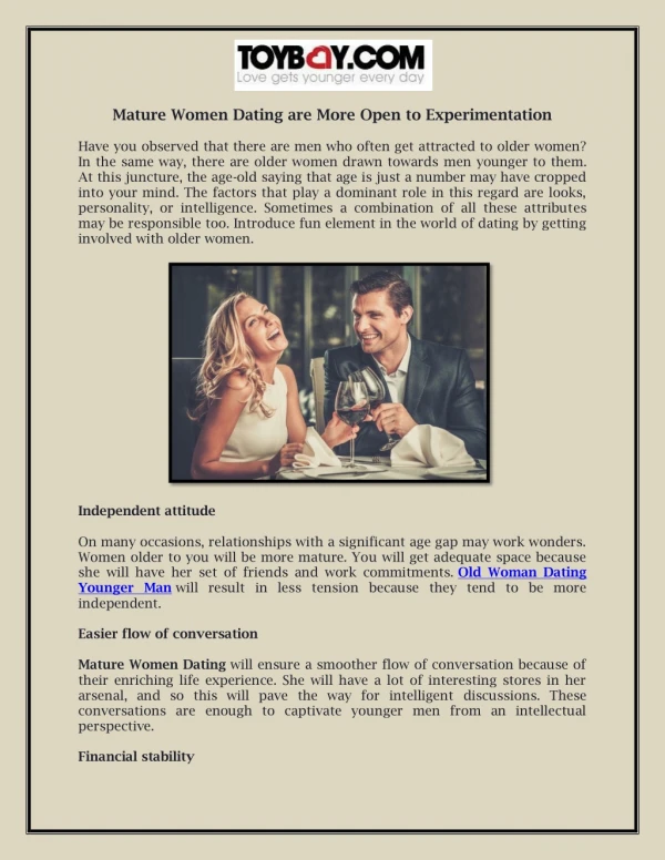 Mature Women Dating are More Open to Experimentation