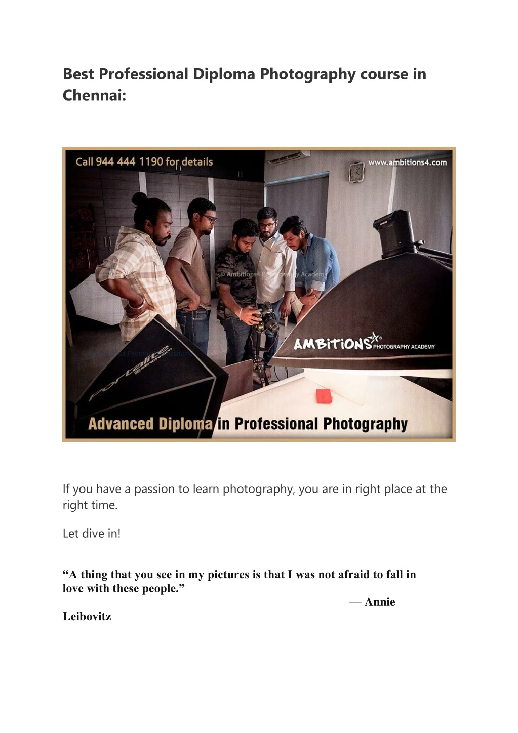 best professional diploma photography course