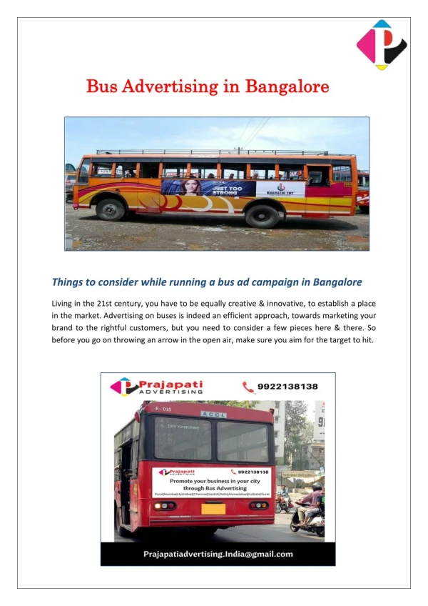 Bus Advertising in Bangalore - Prajapati Advertising