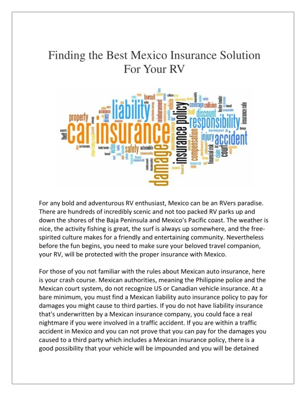 Finding the Best Mexico Insurance Solution For Your RV