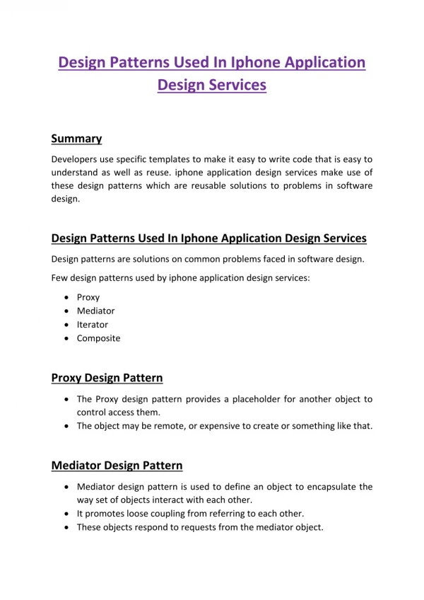 Design Patterns Used In Iphone Application Design Services