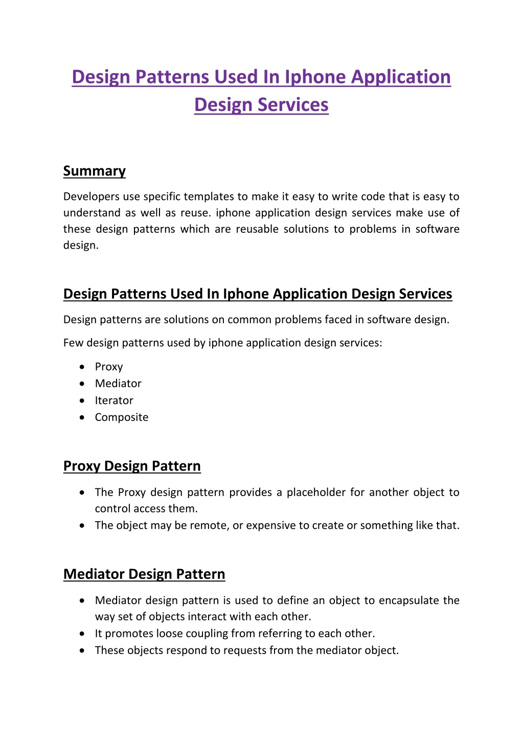 design patterns used in iphone application design