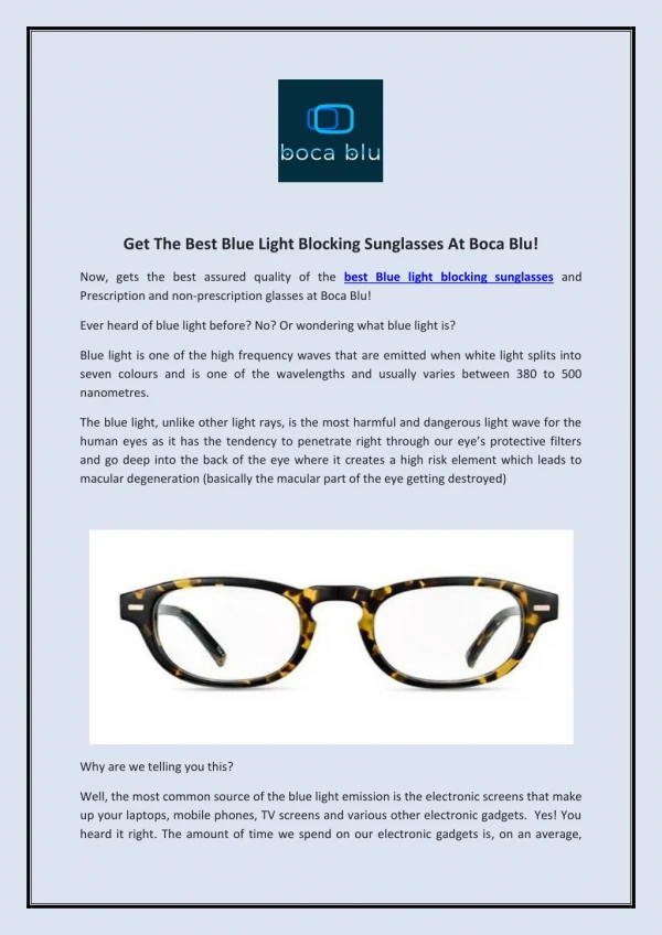 Get The Best Blue Light Blocking Sunglasses At Boca Blu!