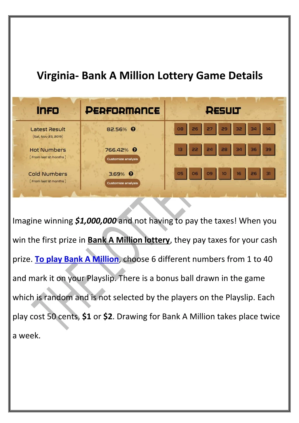virginia bank a million lottery game details