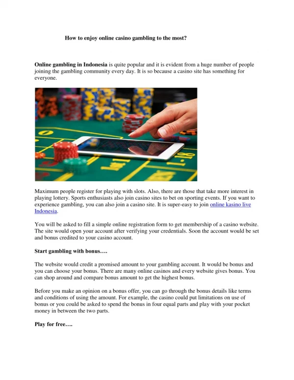 how to enjoy online casino gambling to the most
