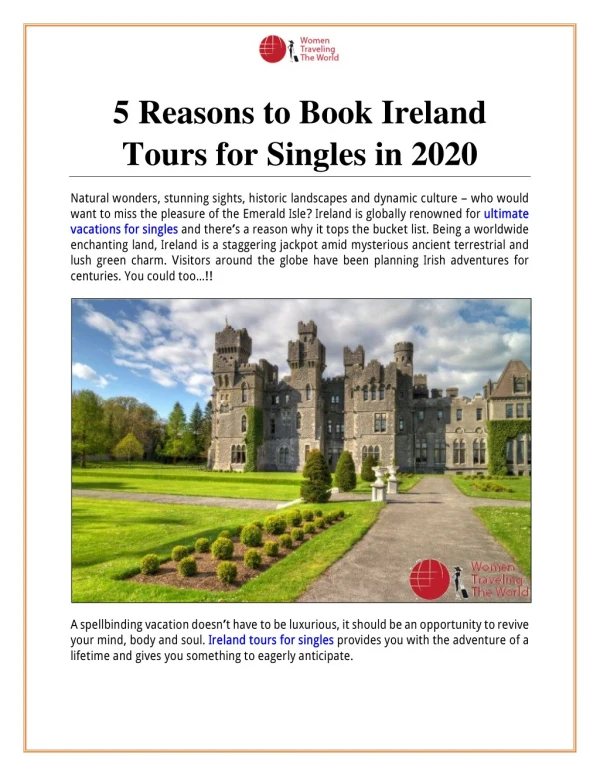 5 Reasons to Book Ireland Tours for Singles in 2020