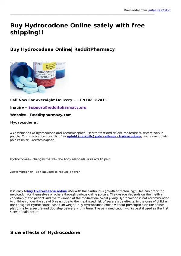 Buy Hydrocodone Online safely with free shipping!!