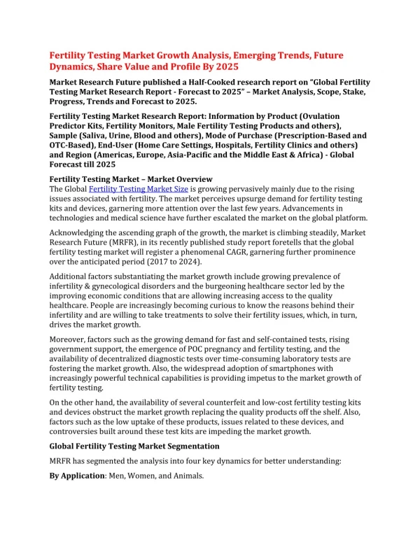 fertility testing market growth analysis emerging