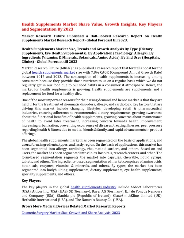 health supplements market share value growth