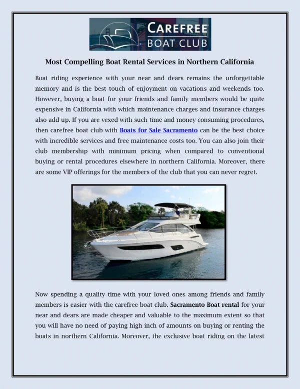 Most Compelling Boat Rental Services in Northern California