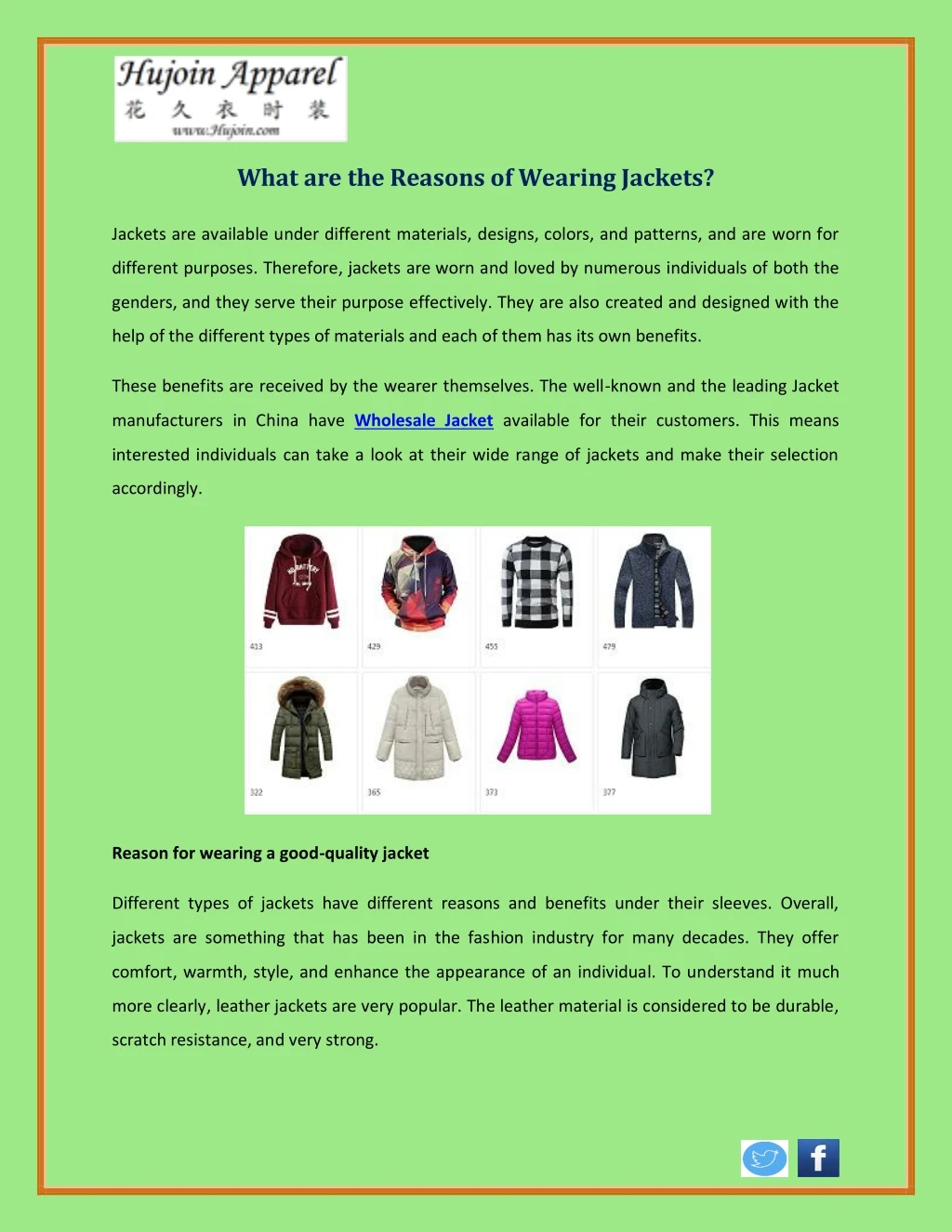 what are the reasons of wearing jackets