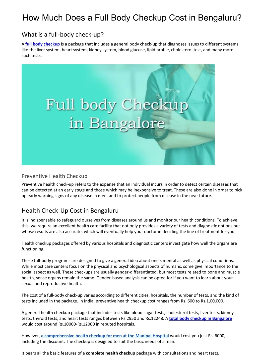 how much does a full body checkup cost