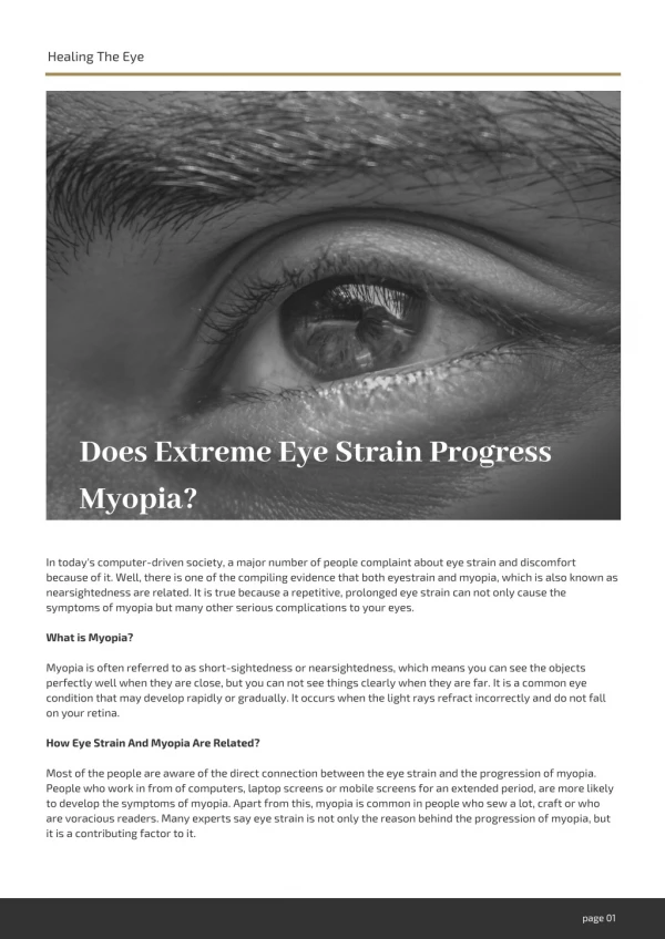 Healing The Eye: Does Extreme Eye Strain Progress Myopia?
