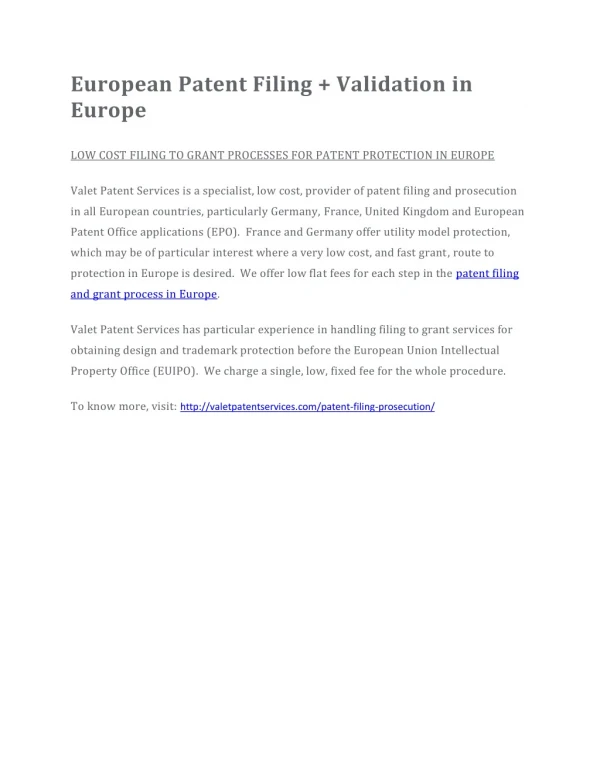 European Patent Filing Validation in Europe