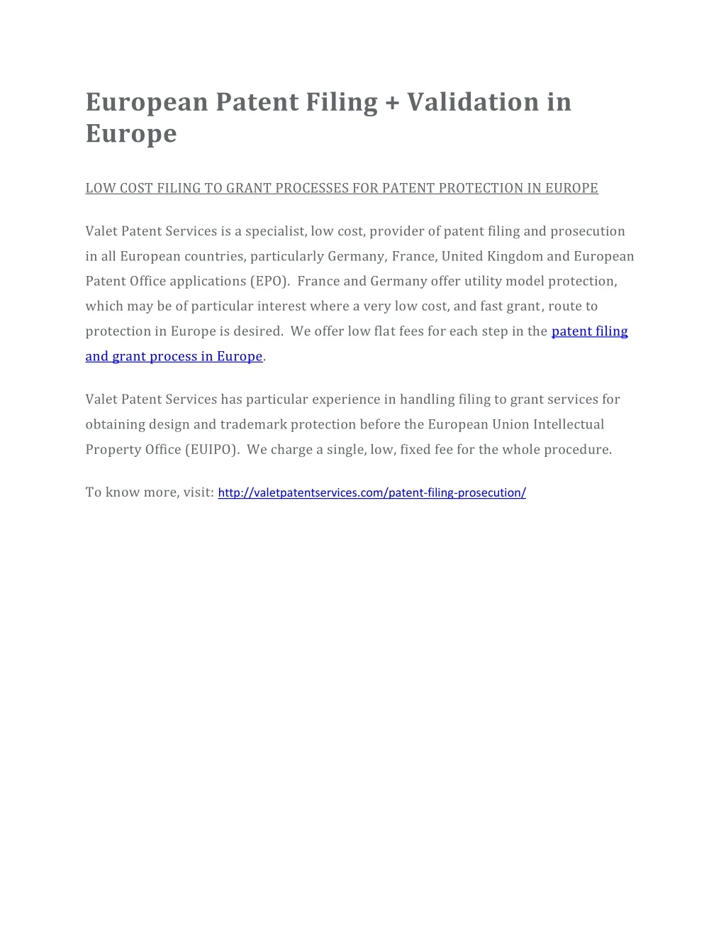 european patent filing validation in europe