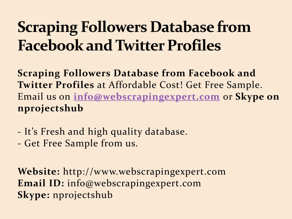 scraping followers database from facebook and twitter profiles