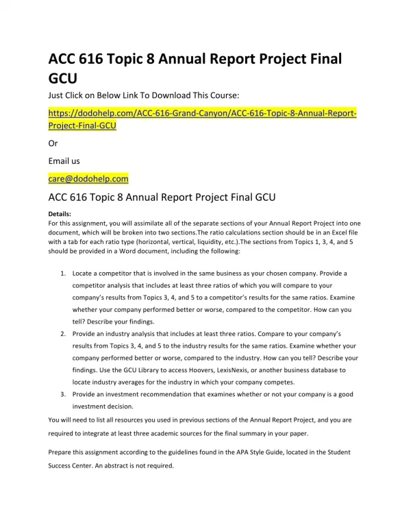 ACC 616 Topic 8 Annual Report Project Final GCU