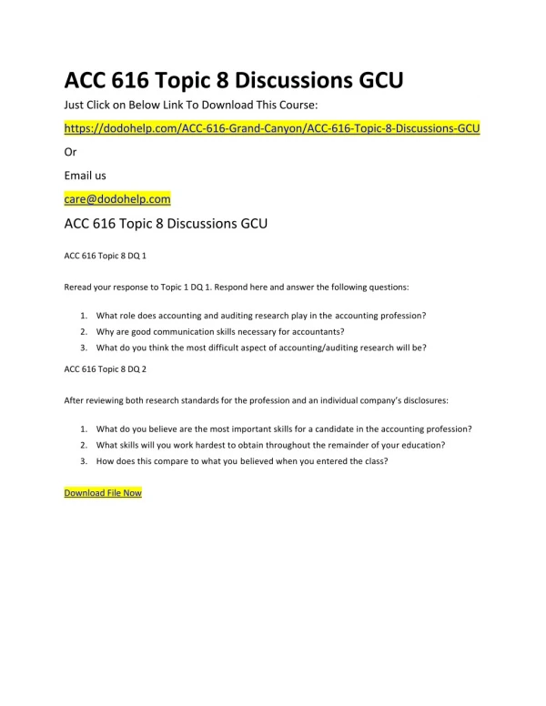 ACC 616 Topic 8 Discussions GCU