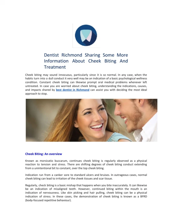 Dentist Richmond Sharing Some More Information About Cheek Biting And Treatment