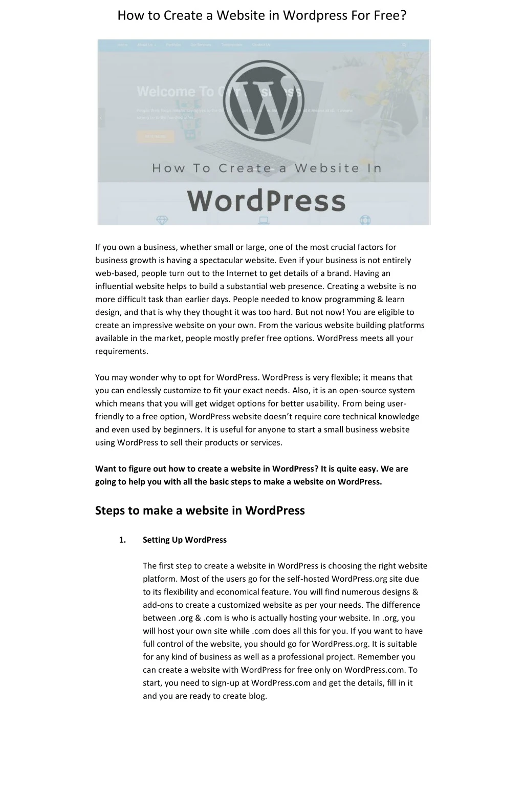 how to create a website in wordpress for free