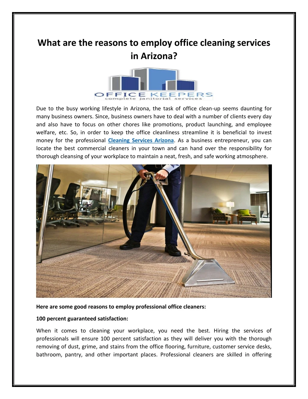 what are the reasons to employ office cleaning
