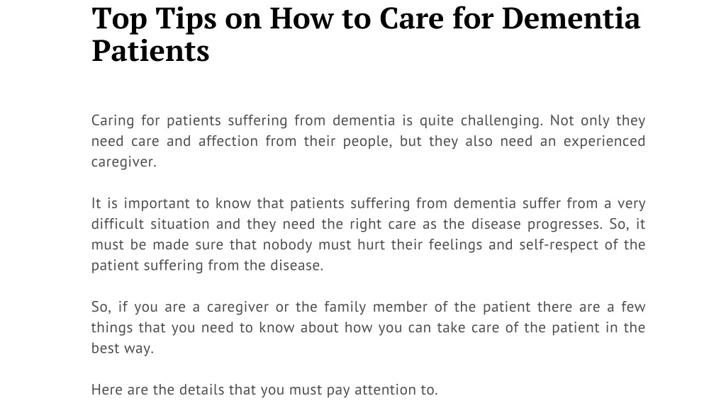 top tips on how to care for dementia patients