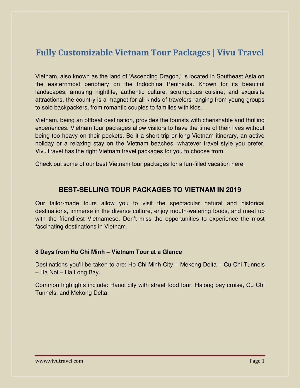 fully customizable vietnam tour packages vivu