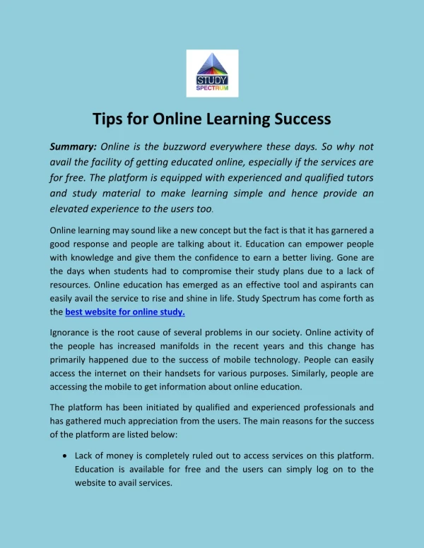 Tips for Online Learning Success