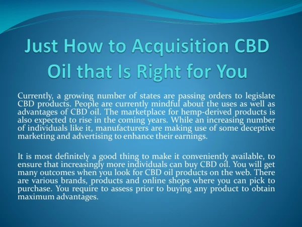 Just How to Acquisition CBD Oil that Is