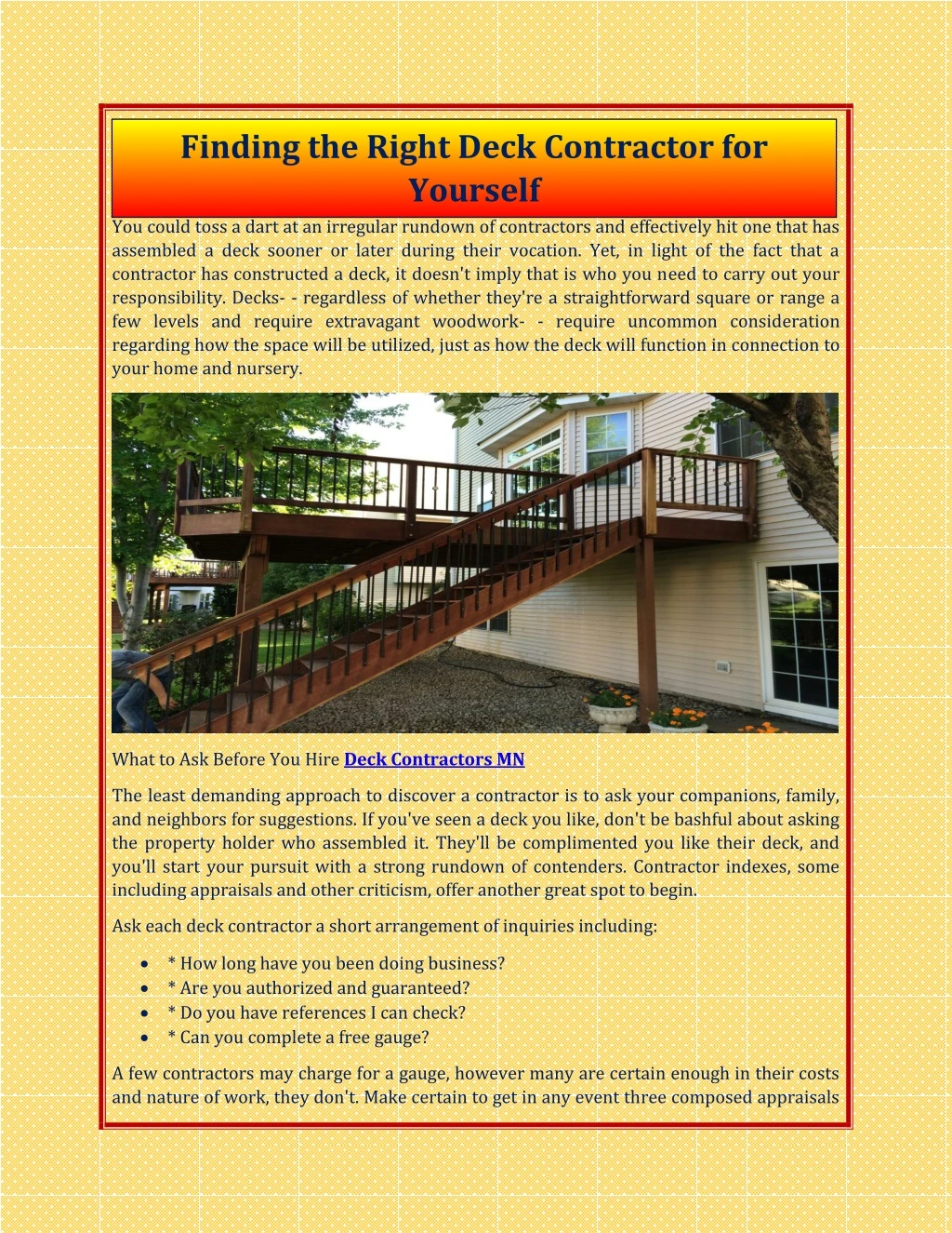 finding the right deck contractor for yourself