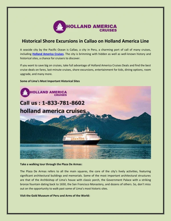 Historical Shore Excursions in Callao on Holland America Line