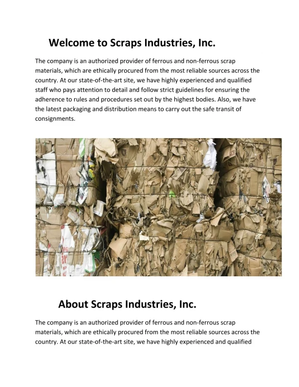 Welcome to Scraps Industries, Inc.