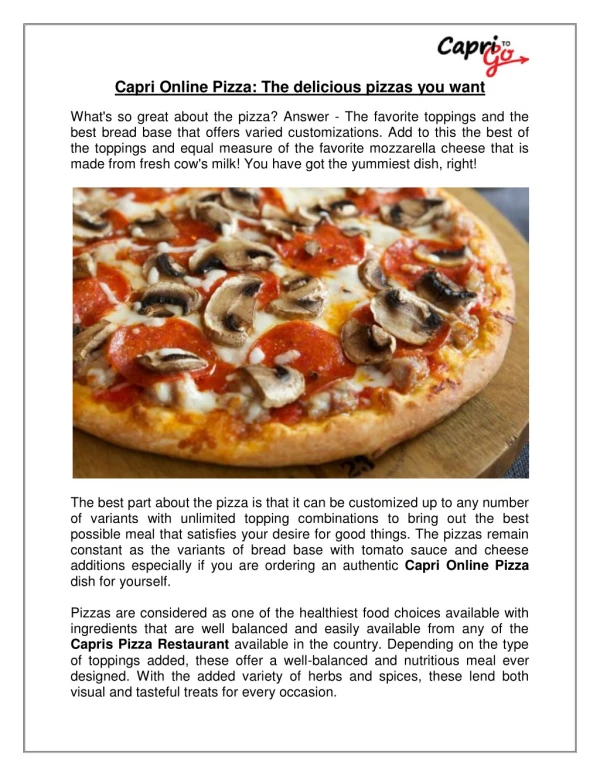 Capri Online Pizza: The delicious pizzas you want