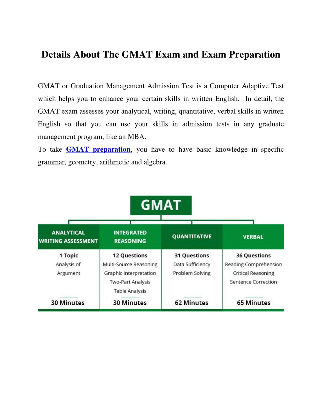 details about the gmat exam and exam preparation