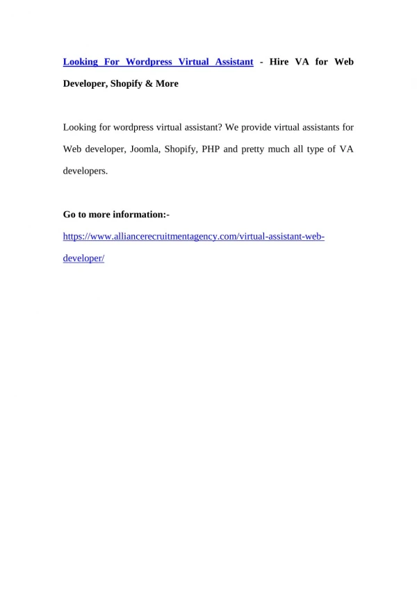 looking for wordpress virtual assistant hire