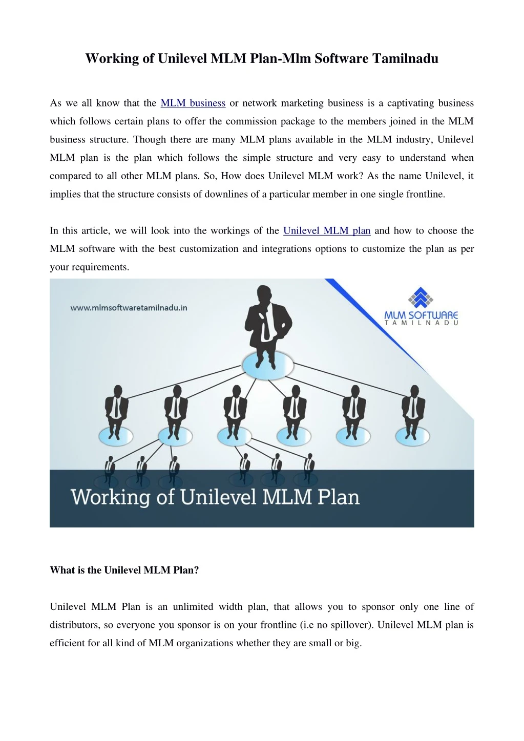 working of unilevel mlm plan mlm software