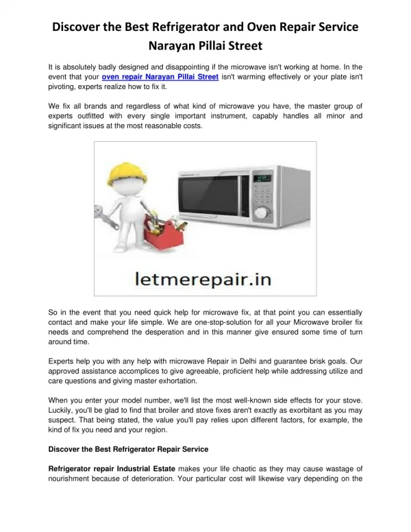 Discover the best refrigerator and oven repair service narayan pillai street