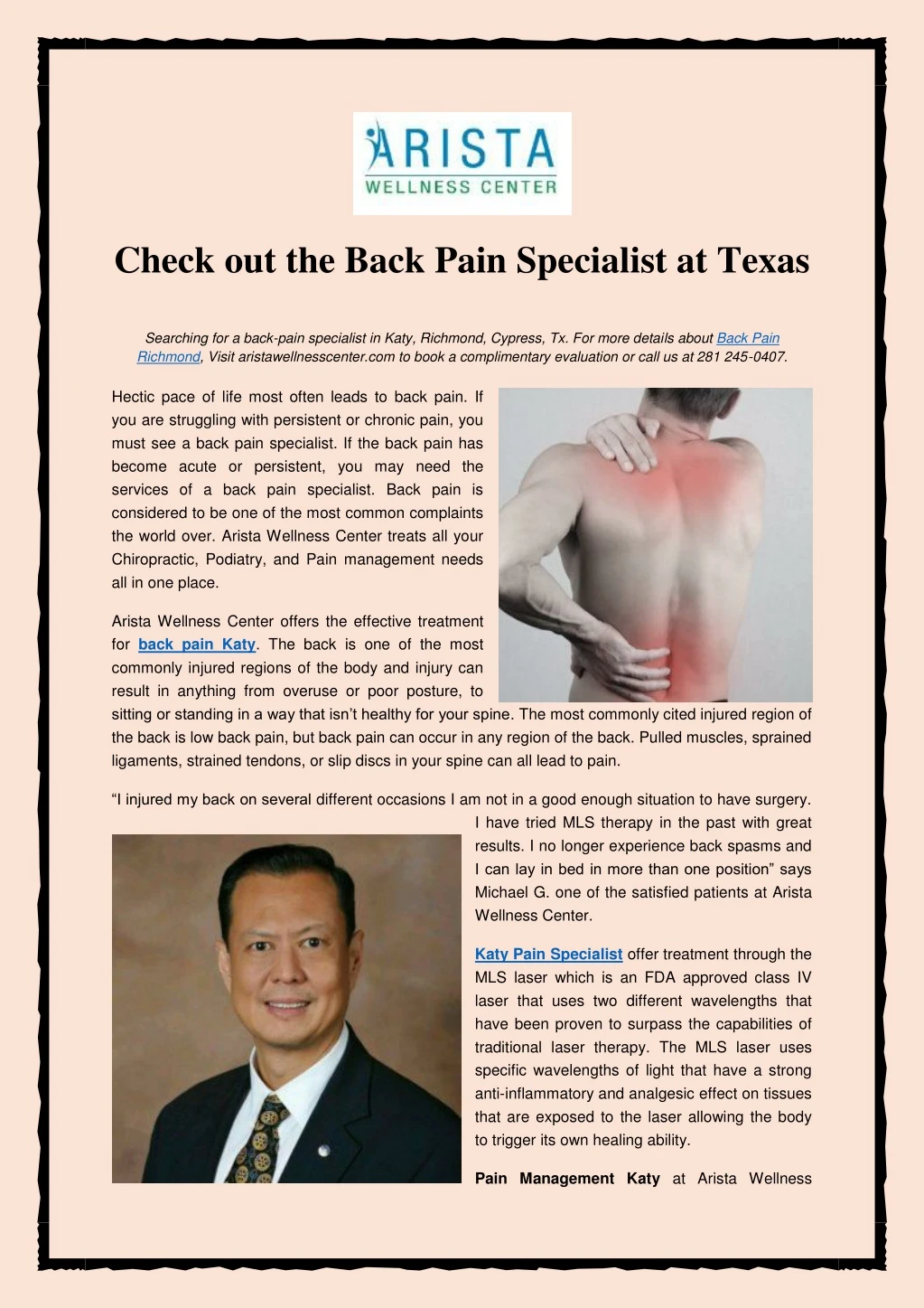 check out the back pain specialist at texas