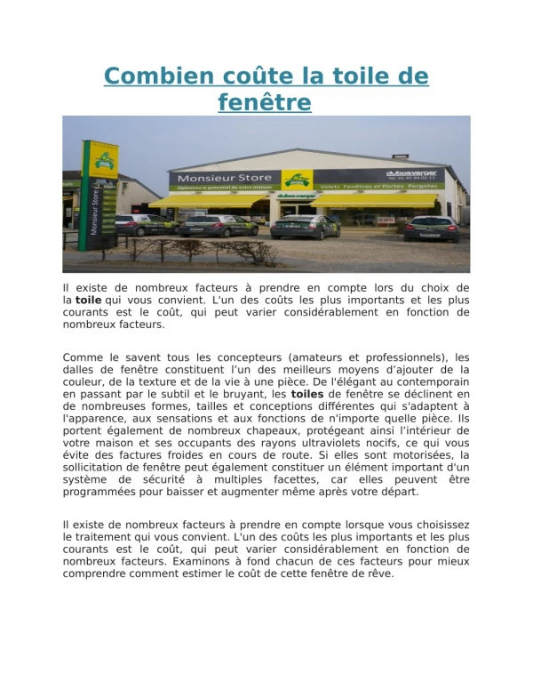 combien co te la toile de fen tre
