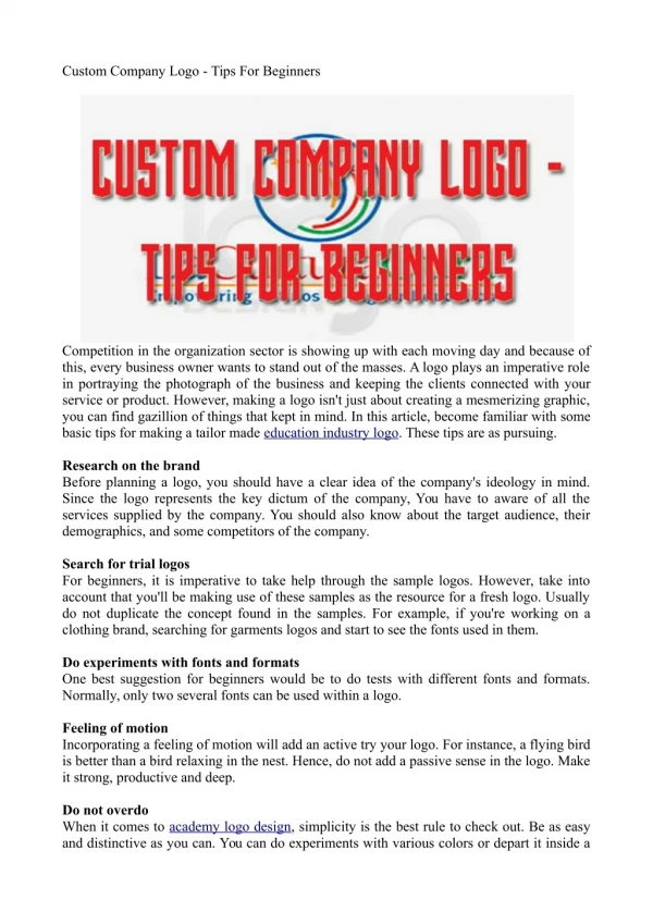 Custom Company Logo - Tips For Beginners