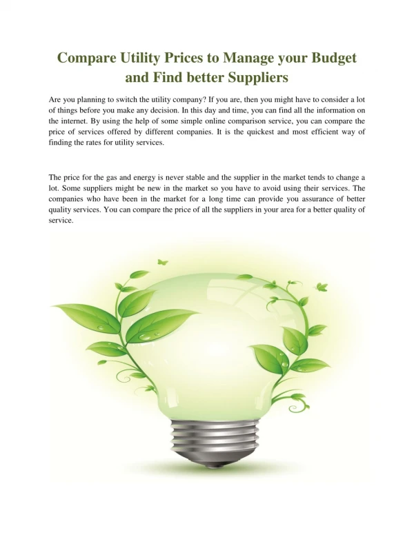 Compare Utility Prices to Manage your Budget and Find better Suppliers
