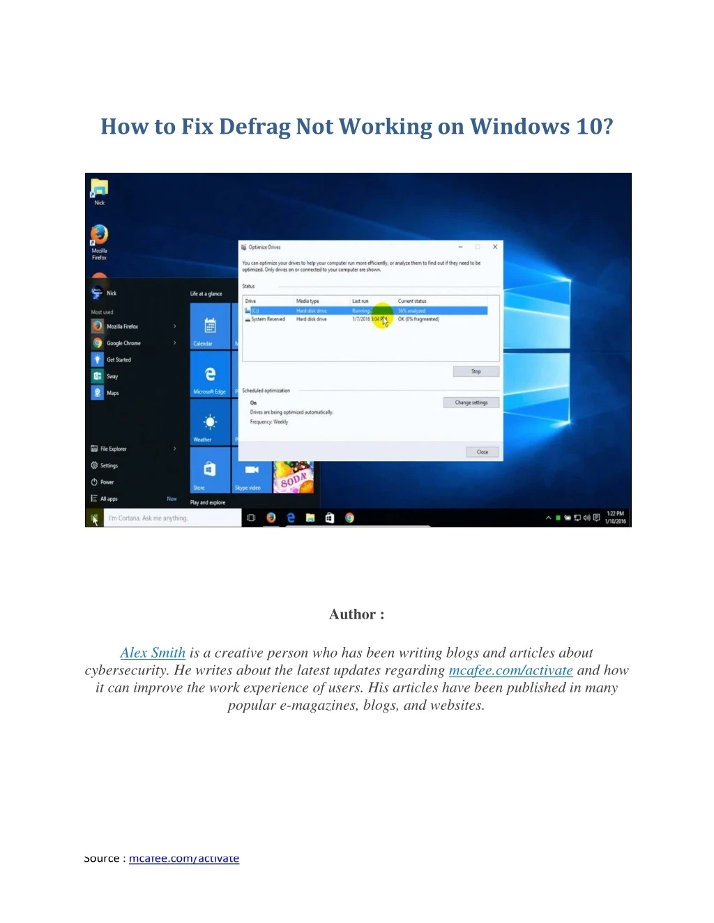 how to fix defrag not working on windows 10