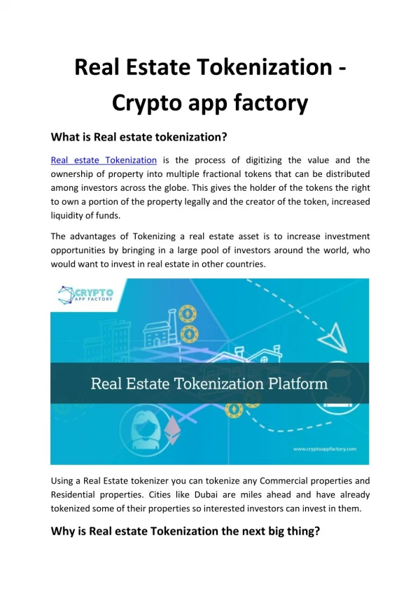 real estate tokenization crypto app factory