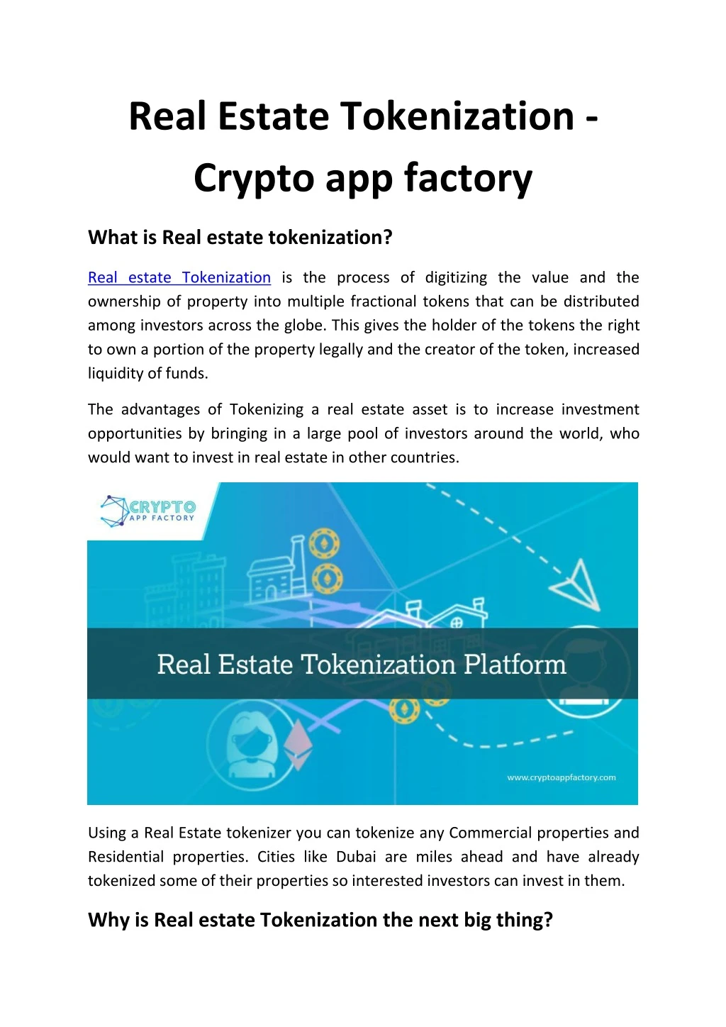 real estate tokenization crypto app factory
